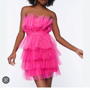 Pink Tulle Tier Mini Dress